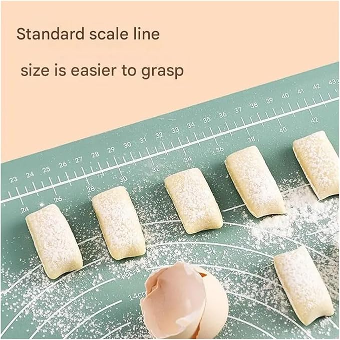 Silicone Measuring Kneading Pad Set Household Rolling Pin Dough Large Thick Non-slip Non-stick Bottom Baking Tool(Rolling pin green)