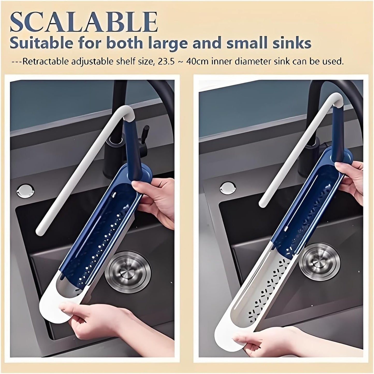 Onwddarefy Sink Storage Rack Telescopic, 2025 New Updated Telescopic Sink Storage Rack, Under Kitchen Sink Accessories Adjustable Length, Multipurpose Kitchen Sinks Organizer(Blue)