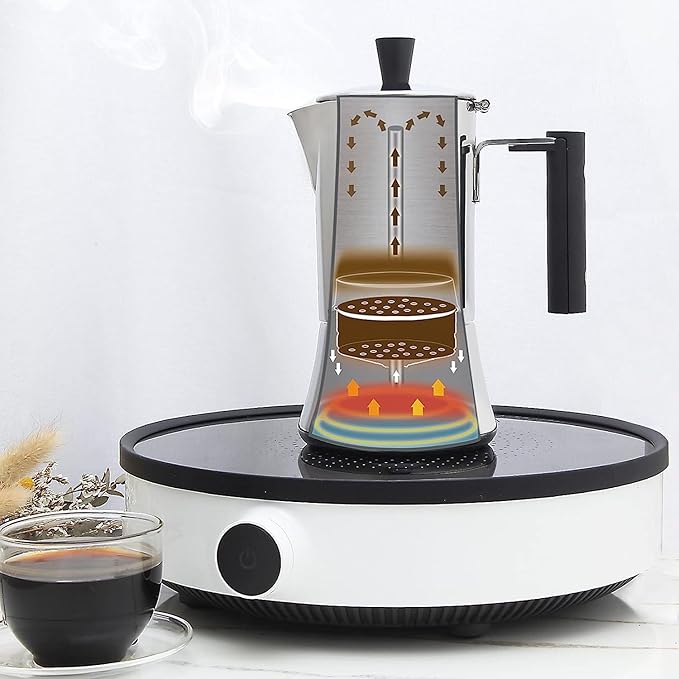 Easyworkz Pedro Stovetop Espresso Maker 4Cup 200ml Stainless Steel Italian Coffee Machine Maker Moka Pot Induction Espresso Pot
