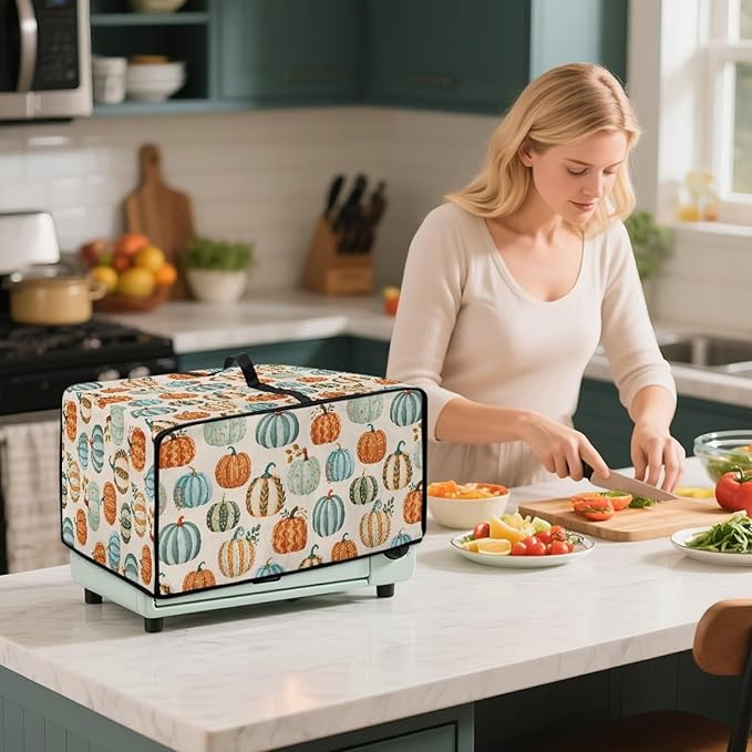Toaster Oven Dust Cover Dustproof Smart Oven Air Fryer Microwave Cover with Side Pockets, Electric Appliance Protector for Kitchen, M, Pumpkin Pattern