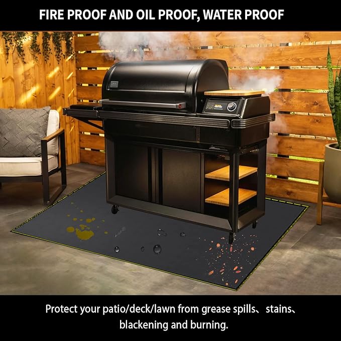 Under Grill Mat for Outdoor Grill Deck Patio Protector,48''x30'' Large Silicone Fireproof Waterproof Oil-proof Fire Pit Mat BBQ Floor Matt Pad