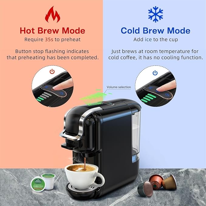 Multi-Capsule Coffee Maker, Hot/Cold Coffee Maker, Milk, ESE Pod Ground Coffee, Cafeteria, 19 Bar, 5 in 1 (Color : H2B M1A WH, Size : CHINA_UK)