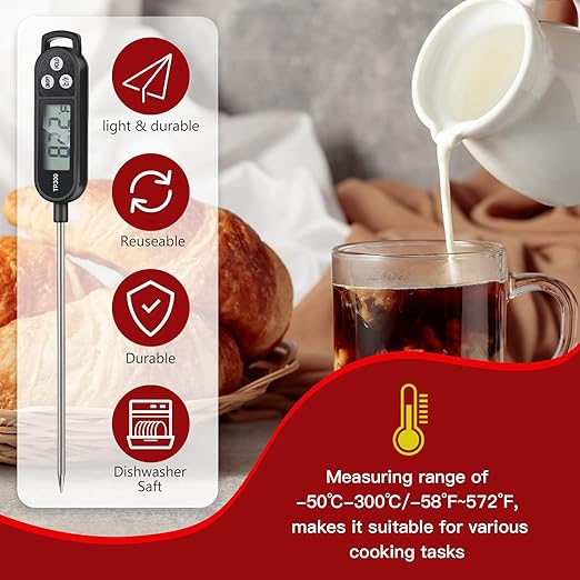 12 Pcs Meat Food Thermometer Food with Probe Water Liquid Instant Read Digital Thermometer Kitchen Cooking Supplies for Cooking BBQ Milk Yogurt (Black,White,Red)