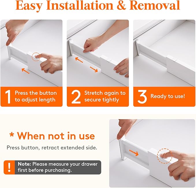 Lifewit 5 Pack 4" High Drawer Dividers 34-56cm/13.5-22" Adjustable Drawer Organizer for Clothes/Utensils, Expandable Drawer Separator in Dresser/Kitchen/Bedroom/Office Organization & Storage White