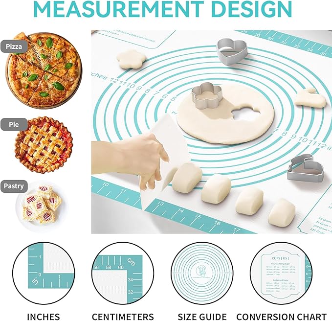 Non-Stick Silicone Pastry Mat, Silicone Baking Mat - Dough Mat for Rolling, Silicone Mat for Baking Cookies Macarons Bread, Extra Large 26 x 16 Inch
