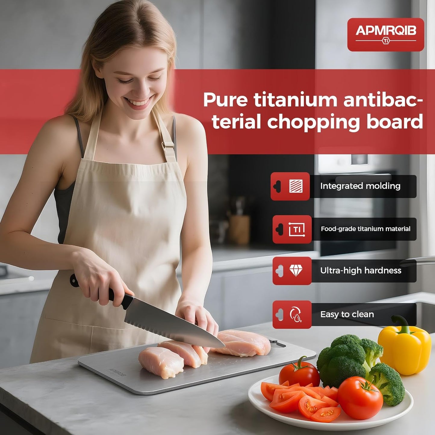 Titanium Cutting Board Set of 3,100% Pure Titanium Cutting Boards for Kitchen, Double Sided Non Toxic Cutting Board, Ideal Charcuterie & Chopping for Meat, Hygiene Durable Dishwasher（S+M+L)