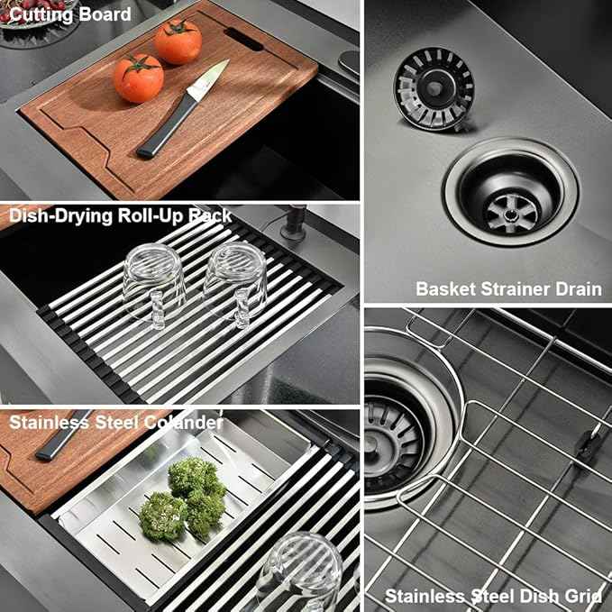 30 Inch Black Farmhouse Kitchen Sink Drop In Workstation - 30 inch Apron Front Farmhouse Sink Workstation Kitchen Sink Single Bowl 16 Gauge Stainless Steel Farm Sink