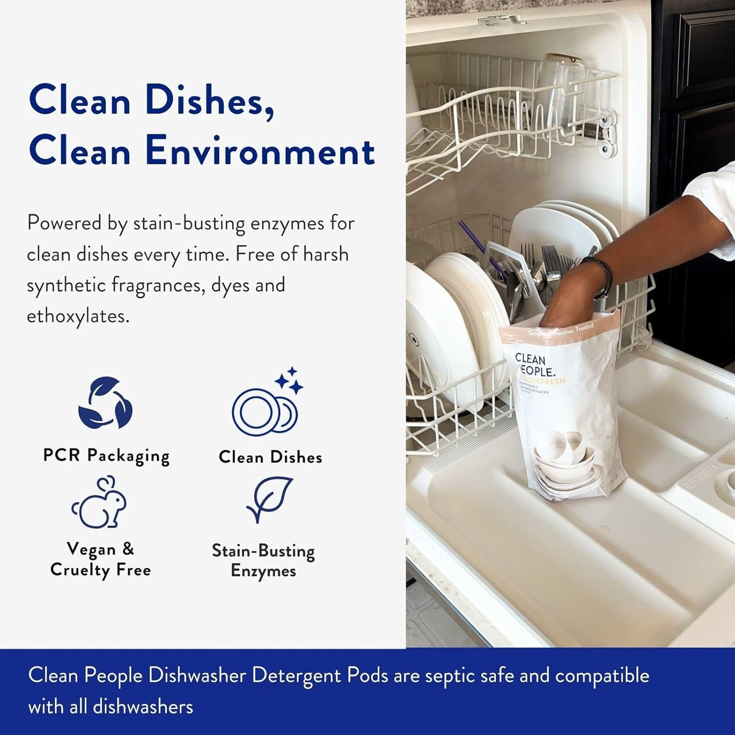The Clean People Dishwasher Pods - Cuts Grease & Rinses Sparkling Clean - Residue-Free - Phosphate Free Dishwashing Pods - Peppermint, 30 Pack