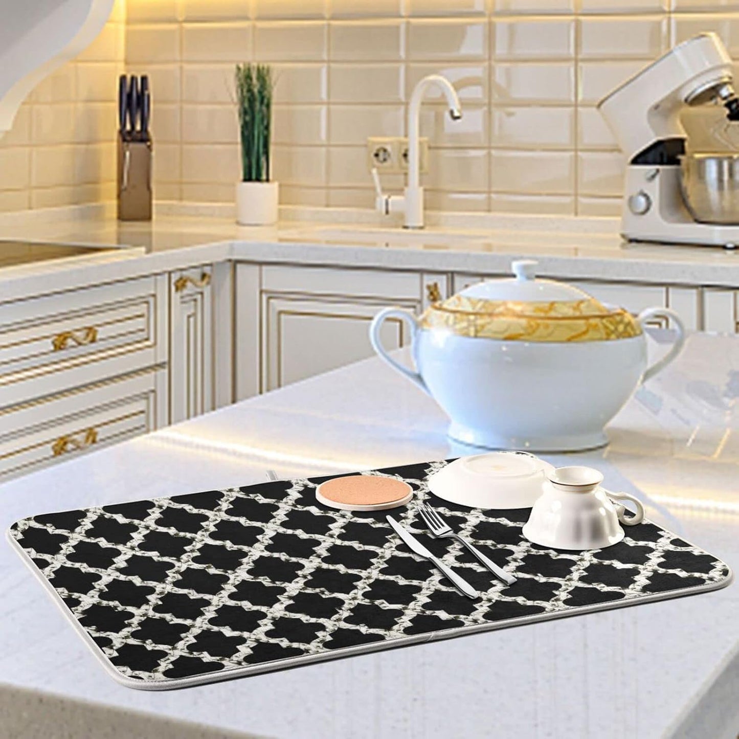 senya Super Absorbent Dish Drying Mat, Microfiber Fast-Drying Dish Mat, 24 x 18, Kitchen Dish Drying Pad, Geometry Texture Classic Modern g295080350p523c558s1114