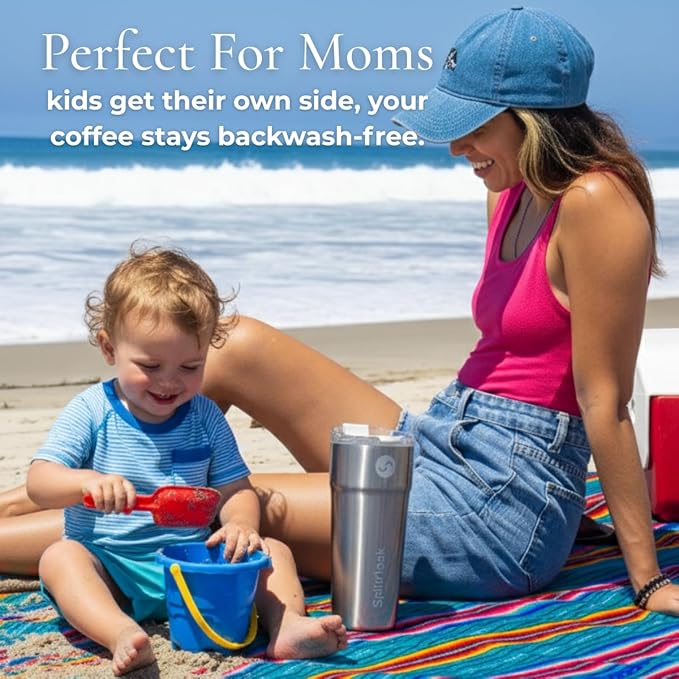 Splitflask 2-in-1 Dual Chamber Tumbler 30oz Hot & Cold Insulated Cup with Straw & Sip Lid, Leak Resistant Stainless Steel Travel Mug for Coffee, Water, Moms, Gym, Work, Car Cup Holder BPA-Free