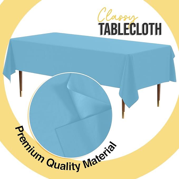 Exquisite 66% Thicker Premium Plastic Table Cloth Rectangle Table Cover 0.5 Mil 12 Pack Sky Blue Table Cloth 54 Inch x 108 Inch Disposable Tablecloth Won't Tear Easily Like Cheap Thin Brands
