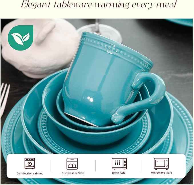 Pearl Dots Stoneware Dinnerware Set (20pc Set, Turquoise)