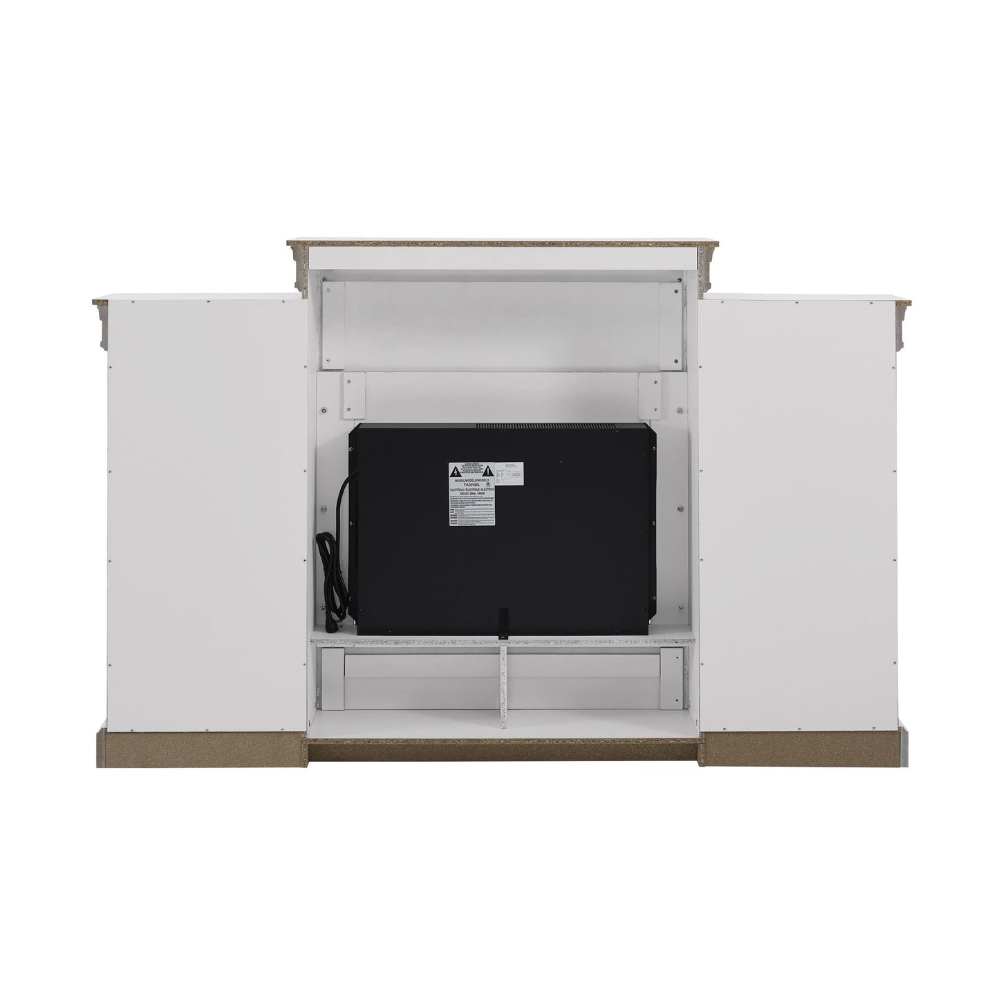 Ameriwood Home Lamont 69 Inch Electric Fireplace with Mantel, Shelves, Replaceable Fireplace Insert Heater, Remote Control, Timer, Realistic Log and Flame Effect, For Living Room or Bedroom, White