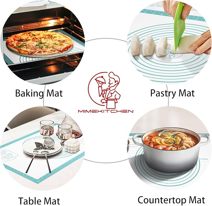 Non Stick Silicone Pastry Mat for Dough Rolling, Silicone Baking Mat with Measurement, Nonslip Fondant/Pie Crust Mat for Making Cookies Macarons Baking Tools Mint 32 x 24 Inch