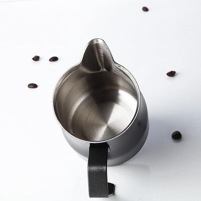 Easyworkz Stainless Steel Espresso Cup 2pcs Set Double Wall 5 oz, Bundled Espresso Steaming Pitcher Stainless Steel 15 oz Coffee Frothing Picther Milk Jug Cappuccino Latte Art Cup