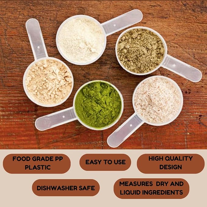 Plastic Measuring Scoop, (13 cc | 1 tablespoon | 1/2 fl oz. | 13mL) Long Handle Spoons for Powders, Granules, Coffee, Pet Food, Baking Supplies, Protein and Other Dry Goods, BPA Free (Set of 100)