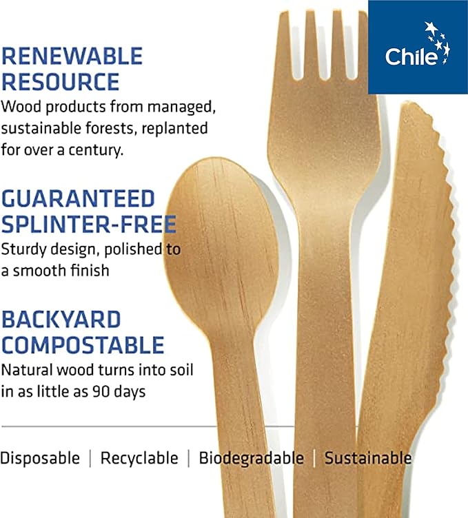Disposable Wooden Cutlery Set - 100% Home Compostable - 100 Knives 6.5", Bamboo Utensils Alternative, Eco-Friendly, Organic, Sustainable and Carbon Neutral Certified