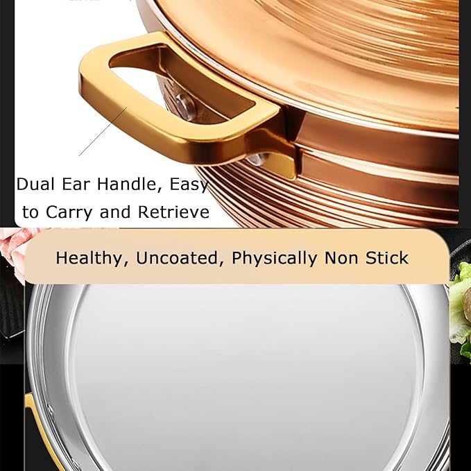 Stainless Steel Moroccan Tagine Pot, Large Moroccan Tajine Casserole with Cone-Shaped Lid, Non Stick Tagine Cooking Pot with 2 Handles(24cm/9.4in, Gold)