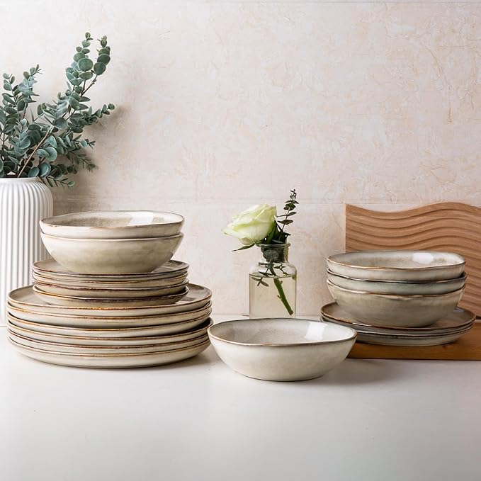 AmorArc Ceramic Dinnerware Sets,Handmade Reactive Glaze Stoneware Plates and Bowls Sets,Highly Scratch Resistant | Dishwasher & Microwave Safe Dishes Set,Service for 8 (24pc)