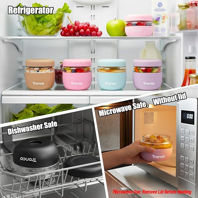 Tronco 24 oz Glass Food Storage Containers with Lids, Airtight, Leak & Spill Proof Glass Lunch Bowls for Meal Prep, Salad, Yogurt, Soup & Stew, Microwave & Dishwasher Safe, BPA-Free, Set of 1