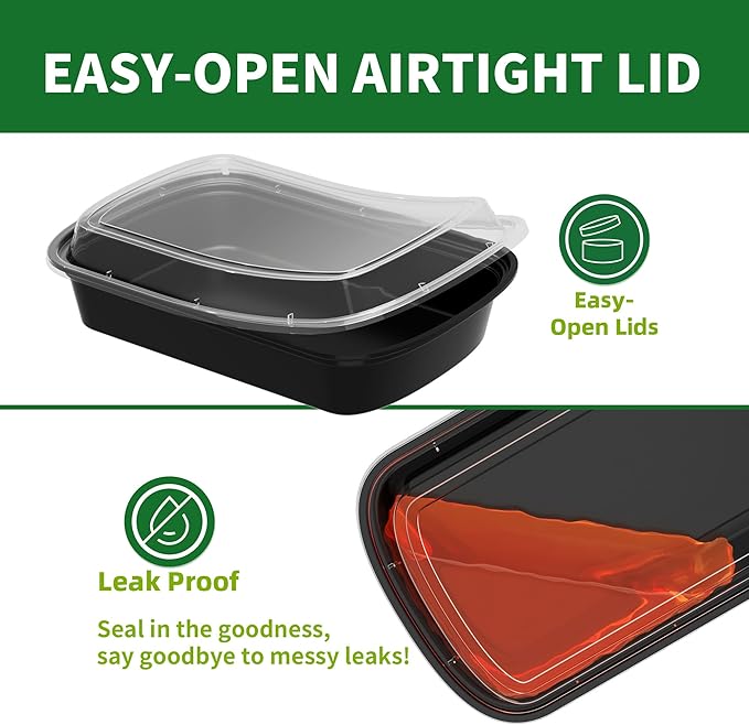 Meal Prep Containers, 50 Pack 32oz (100-Piece) Disposable Take Out Food Storage Containers with Leakproof Lids, Reusable Plastic To Go Lunch Boxes, BPA Free, Microwave/Dishwasher/Freezer Safe