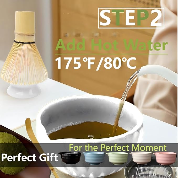 Matcha Whisk Holder Matcha Chasen Whisk Stand Ceramic Holder fit for Traditional Japanese Tea Ceremony Starter Matcha Tools Bowl (Yellow bamboo whisk)