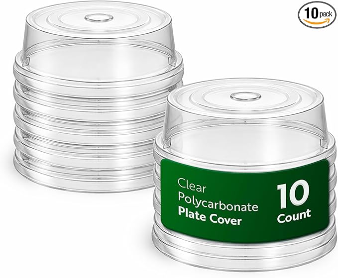 Restaurantware Cater Tek 8.5 Inch Polycarbonate Plate Covers 10 Shatterproof Dish Covers - Dishwashable For 8-Inch Plates Clear Plastic Splatter Covers Finger Hole Design Endures Up To 210F