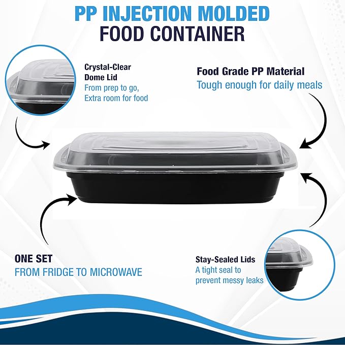 Ruthy's Outlet Meal Prep Containers W/Lids -Square Food Storage – BPA-Free| Stackable | Microwave | Freezer & Dishwasher Safe | Reusable Lunch Bento Box Portion Control & Planning (100 Pack, 16 oz)