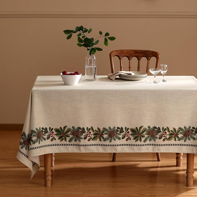 ISAENNE Designer Christmas Linen Small Square Tablecloth,Light Beige Western Elegant Table Cloth,Wrinkle Resistant Decor Tablecloths for Dining Thanksgiving Kitchen Christmas,55"*55"-Carol G