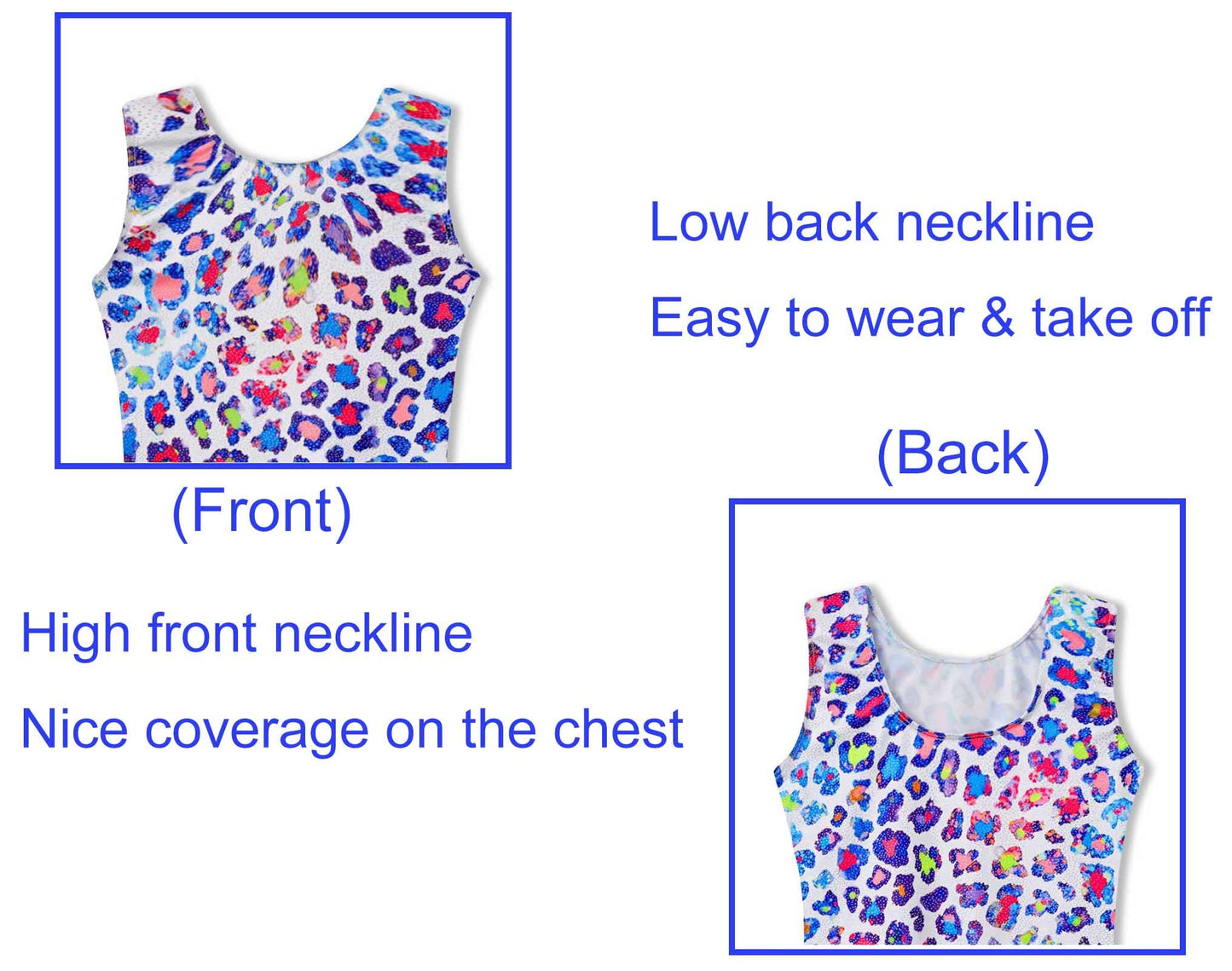 Domusgo Leotard for Girls Gymnastics Size 4t 5t Shiny One-Piece Sleeveless Rainbow Leopard Dance Biketard