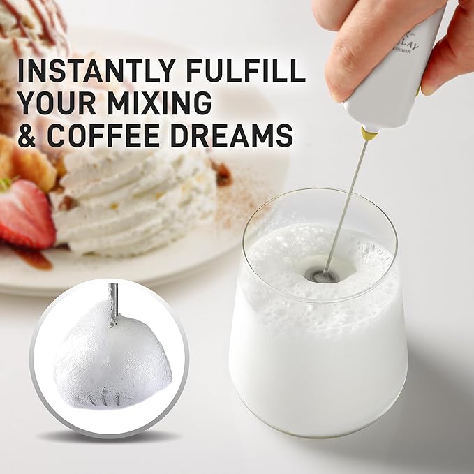 Mini & Mighty Milk Frother Wand – Powerful Handheld Coffee Frother, Battery Operated Drink Mixer – Compact Pocket Size – Detachable Whisk for Latte, Cappuccino, Matcha, Hot Chocolate – White Gold