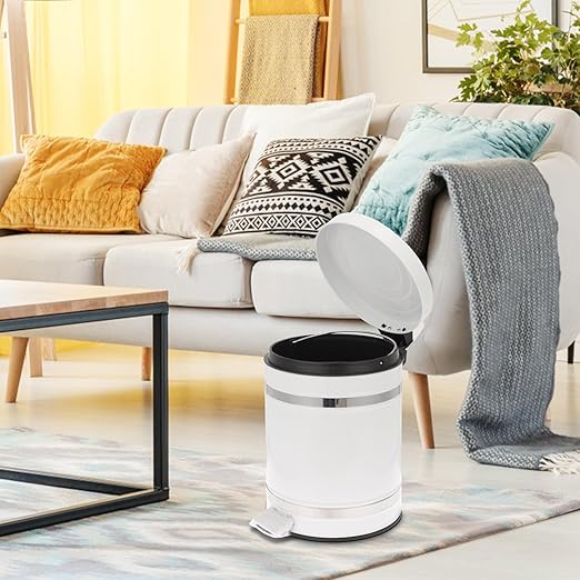 PRETYZOOM Step-on Trash Can with Lid 12l Round Roman Pattern Waste Container for Home Office Bathroom, Foot Pedal Rubbish Storage Bin with Removable Inner Bucket