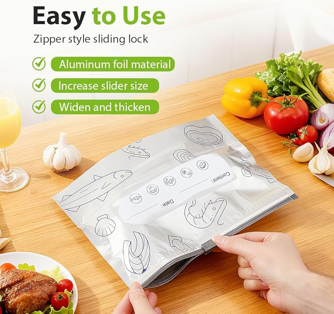 Reusable Aluminum Foil Sealable Storage Bags, 2026 New Resealable Vacuum Zipper Pouches, Stand Up Foil Sealable Bags with Label and Zip Lock for Kitchen (20, Medium)