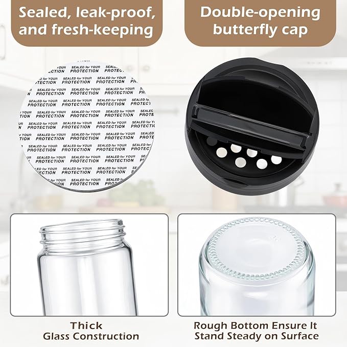 3 Pack 16 oz Glass Spice Jars with Shaker Tops Lids Large Spice Bottle with Lids for Kitchen, Herbs, Sugar, Pantry Herb Salt Pepper Storage (Round)