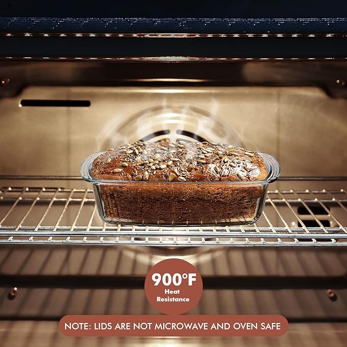 Razab LARGE 7.6 Cups/1800 ML/1.9 Qt Glass Loaf Pan with Lids (Set of 2) - Meatloaf Pan BPA free Airtight Lids Grip Handle Easy Carry, Microwave and Oven Safe - Loaf Pans For Baking Bread, Cakes