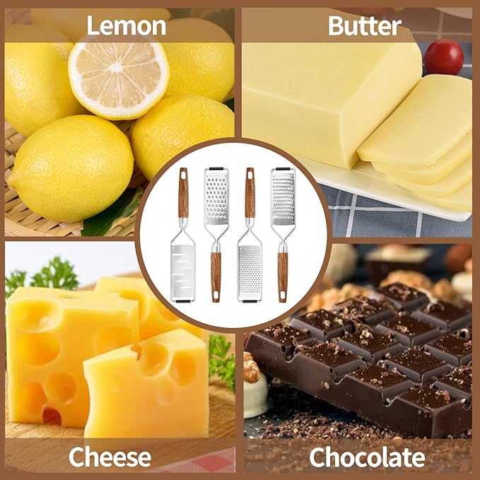 Professional Cheese Grater Stainless Steel,Multi-Purpose Grater With Wood Handle for Cheese, Ginger, Lemon, Garlic, Nutmeg,Fruits,Chocolate & Spices-Wideboard (Grinding)
