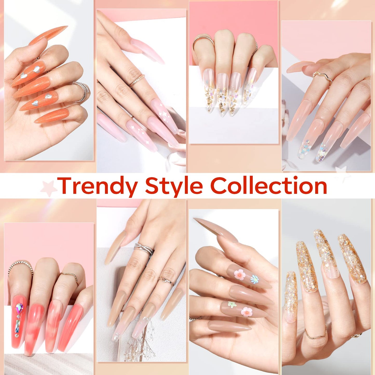 Modelones Poly Nail Gel Kit with 48W U V/LED Lamp 8 Fall Colors Clear Orange Pink Brown Glitter Extension Builder Gel Complete Art Tools Manicure Professional Starter Supplies DIY at Home