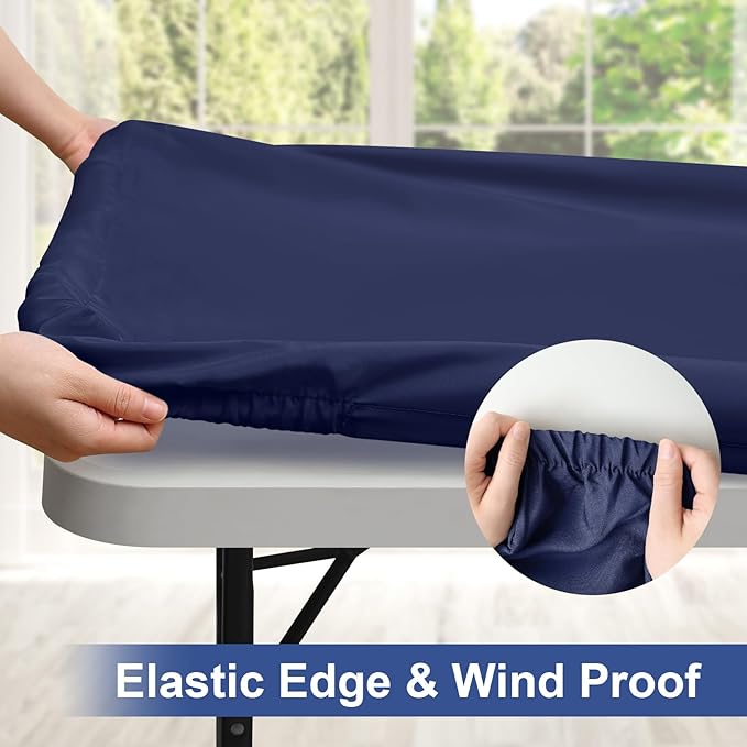 homing Rectangle Table Cloth Cover, Waterproof Polyester Elastic Fitted Tablecloth, Fits for 6 Foot Folding Tables, Washable Table Protector for Picnic, Camping, Outdoor (Navy Blue, 36" x 72")