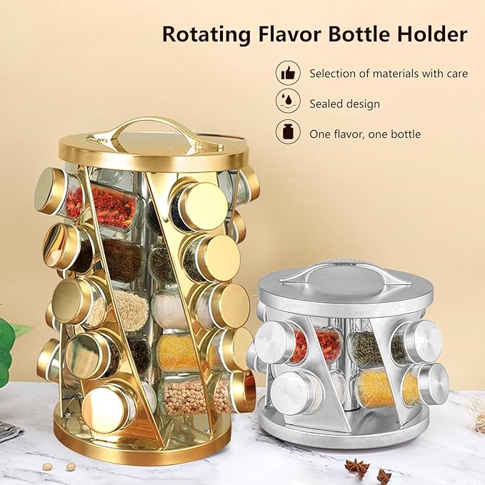 Portable Stainless Steel Spice Rack with 20 Spice Jars Included Revolving Spice Organizer for Kitchen Tower Storage Rack for Spices and Seasoning Silver