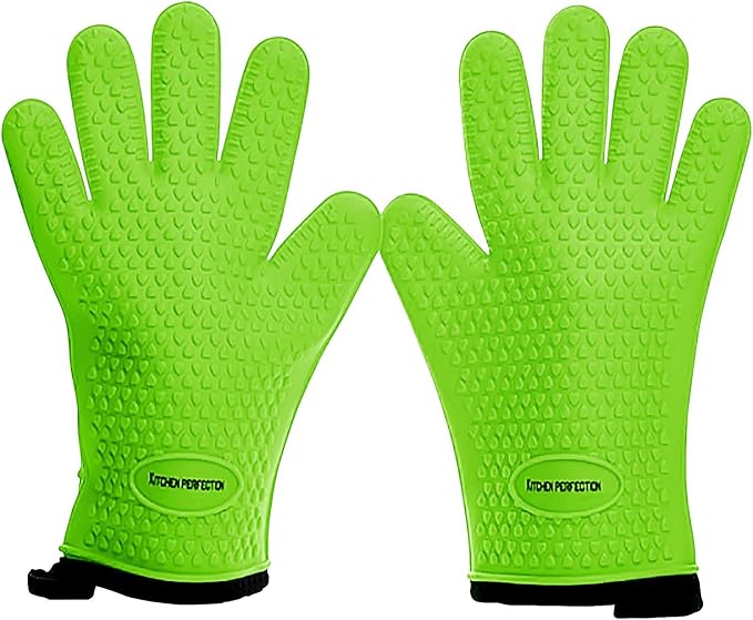 KITCHEN PERFECTION S Silicone Oven & Griddle Gloves -Extreme Heat Resistant BBQ & Grilling Gloves -Handle Hot Food Right on Your Griddle |Waterproof Oven Mitts Grill Gloves |Superior Set+3 Bonuses