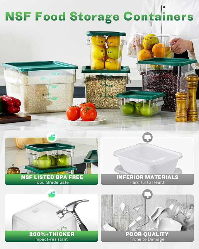 8QT Clear Food Storage Containers: 4 PCS[Food Grade][Hot&Cold Resistant] NSF Food Storage Containers with Lids for Home Restaurant Kitchen Storage Pizza Proof Dough, BPA Free N1