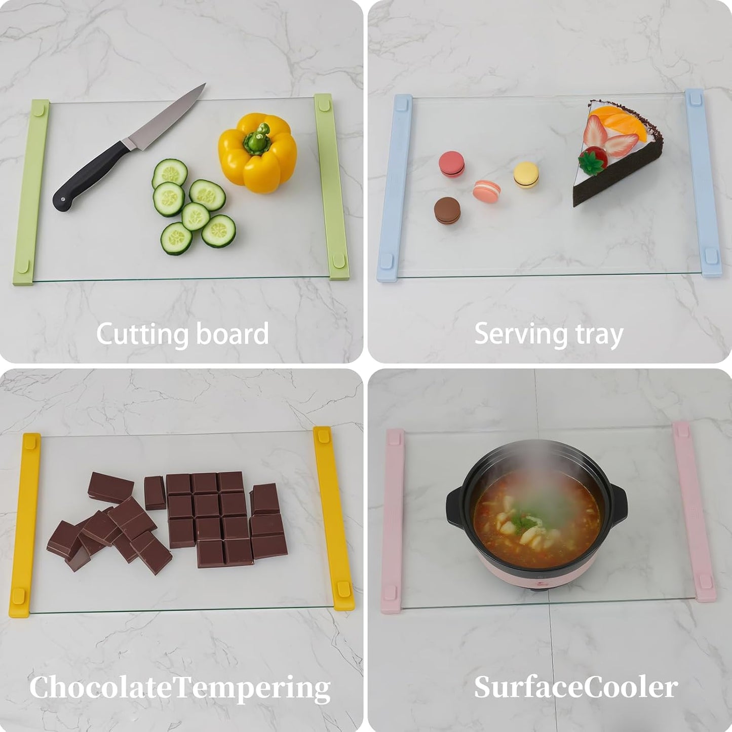 Large Tempered Glass Cutting Board for Kitchen with Silicone Handle-Non Anti slip and easy to grip,Dishwasher-Safe Easy to Clean for Food Prep,Serving Tray(Yellow-16 * 12")