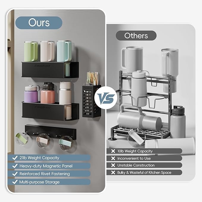 Magnetic Cup Holder for Fridge for 20/30/40 oz Stanley Tumblers Water Bottle Organizers 2 Pack with Straw Accessories Kitchen Storage (6 Cups)