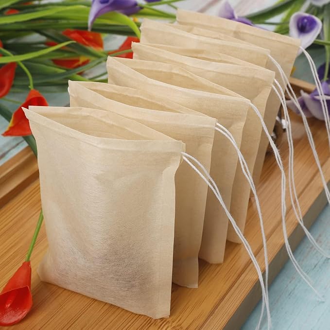 Tea Filter Bags, Tea Bags for Loose Leaf Tea Safe & Natural Material, Disposable Tea Infuser for Loose Leaf Tea, Coffee, Spice, Herbs (300, wood, 5x7cm)
