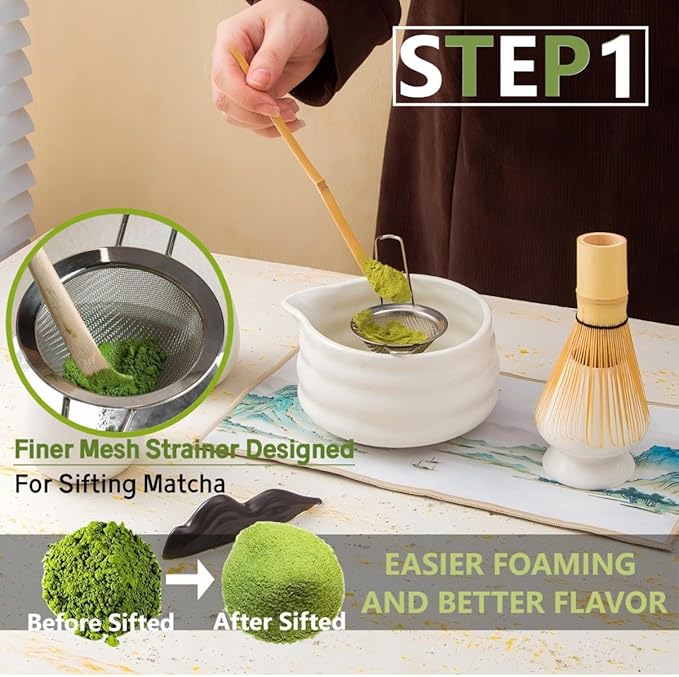Matcha Whisk Holder Matcha Chasen Whisk Stand Ceramic Holder fit for Traditional Japanese Tea Ceremony Starter Matcha Tools Matcha Bowl (Creamy white Matcha Bowl)