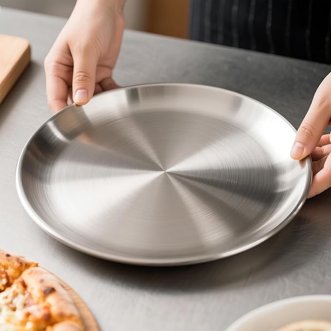 AWTBDP Pizza Pan 10 Inch Set of 2 for Oven, Non-Stick Stainless Steel Pizza Steel, Durable Non-Toxic Round Pizza Pans for Cookie Pizza Pie Cake, Dishwasher Safe & Easy Clean