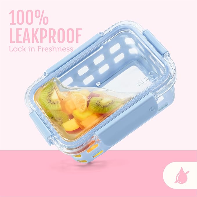 Ello Duraglass 3.4 Cup Meal Prep Sets 10Pc, 5 Pack Set- Glass Food Storage Container with Silicone Sleeve and Airtight BPA-Free Plastic Lids, Dishwasher, Microwave, and Freezer Safe, Meadow