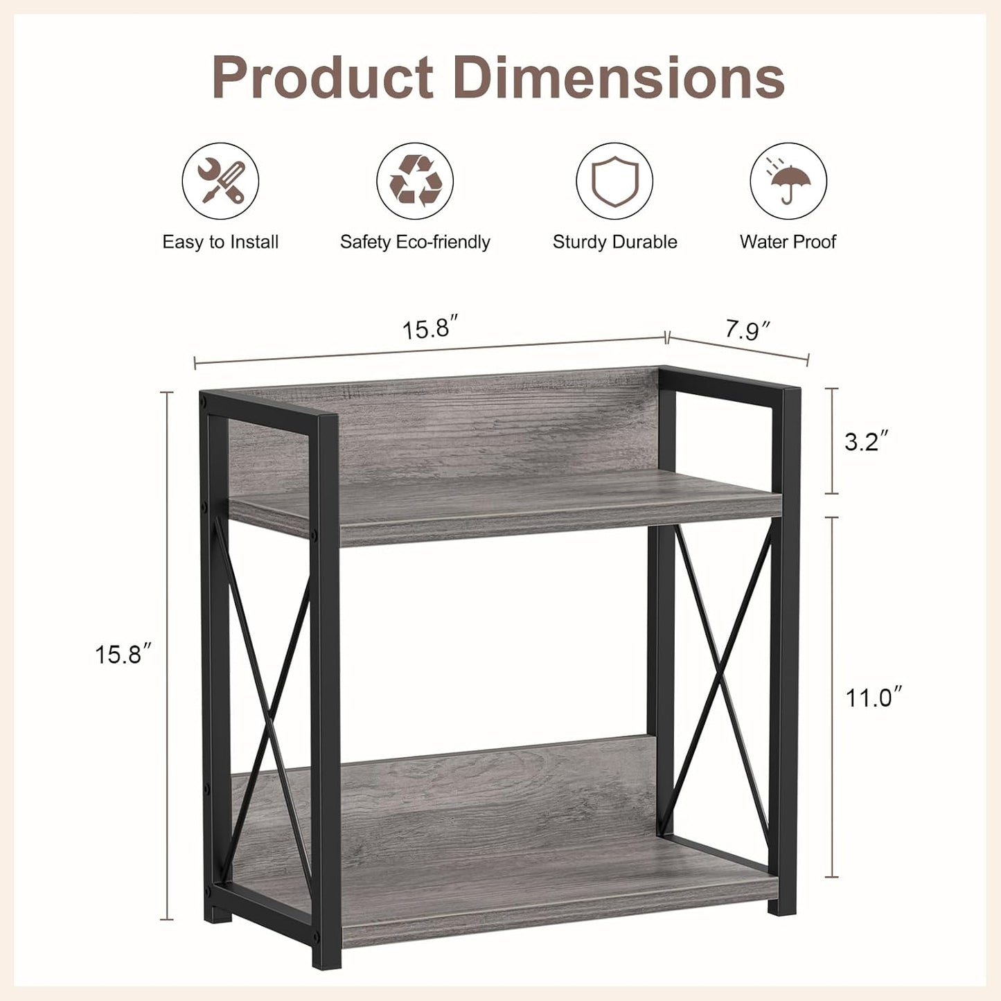 Giikin Coffee Bar Accessories, 2 Tier Spice Rack for Counter, Gray Kitchen Countertop Organizer (Grey, L)