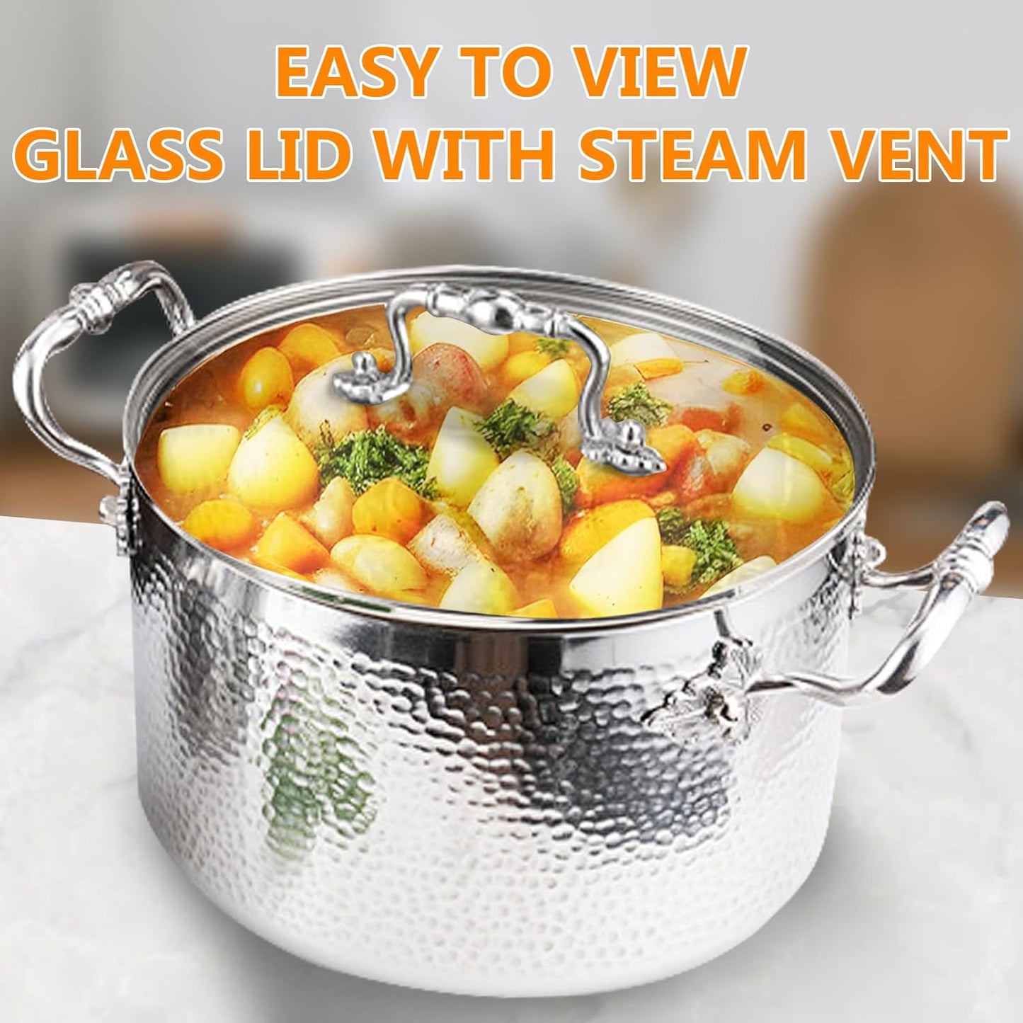 Stainless Steel Stock Pot with Visible Lid for Pasta, Soup, Spaghetti, Nonstick Thick Bottom Stockpot, Induction Pasta Pot Compatible with All Cooktops, Dishwasher Safe,4SETS