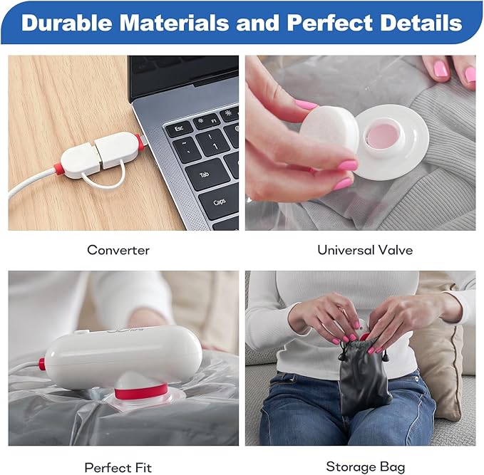 VMstr 12 Pack Travel Vacuum Storage Bags with USB Electric Pump, Compression Bags for Travel, Space Saver for Clothes and Clothing